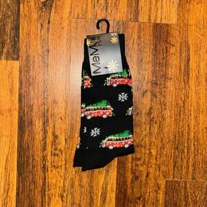 MeMoi Men Holiday Crew Socks Black Christmas Camper Van Tree Snowflake ACV07547